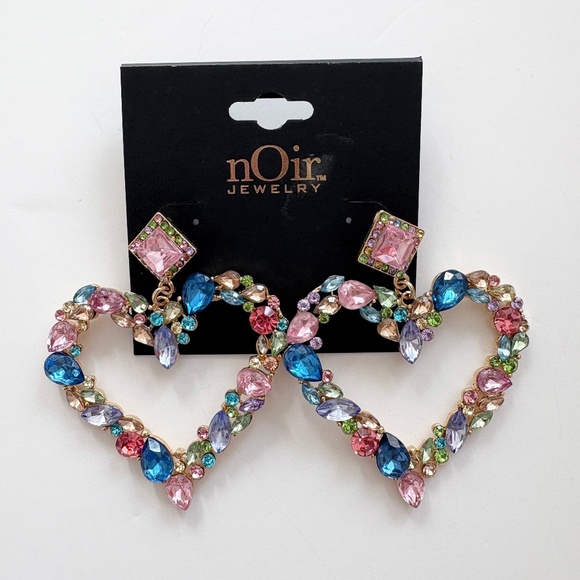 Noir NYC giant gemstones heart pendant earrings - Picture 1 of 3